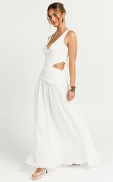 Avonneh Maxi Dress - V Neck Drop Waist Dress in White